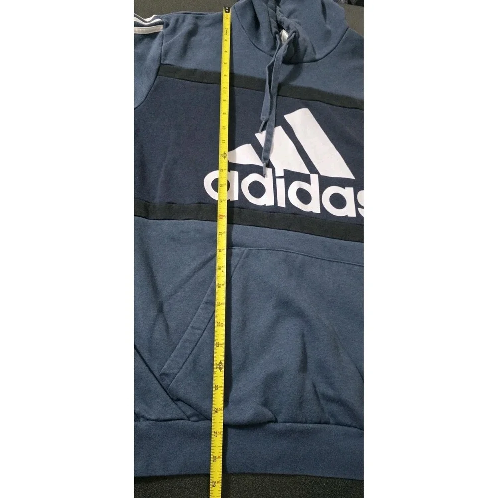Adidas Mens L Essentials‎ CB Fleece Hoodie Pullover Sweatshirt Navy Blue Stripe
